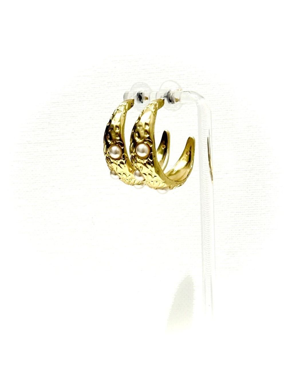 CHICO’S Gold Pearl Embossed Hoop Earrings | NWT